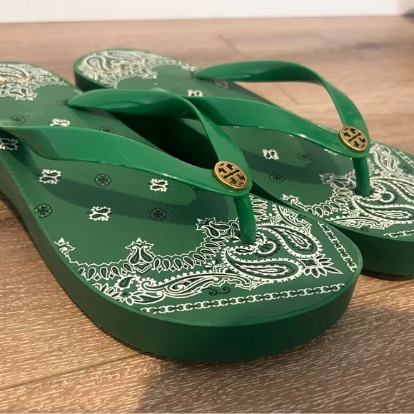 Tory Burch Green Paisley Sandals - Picture 1 of 5